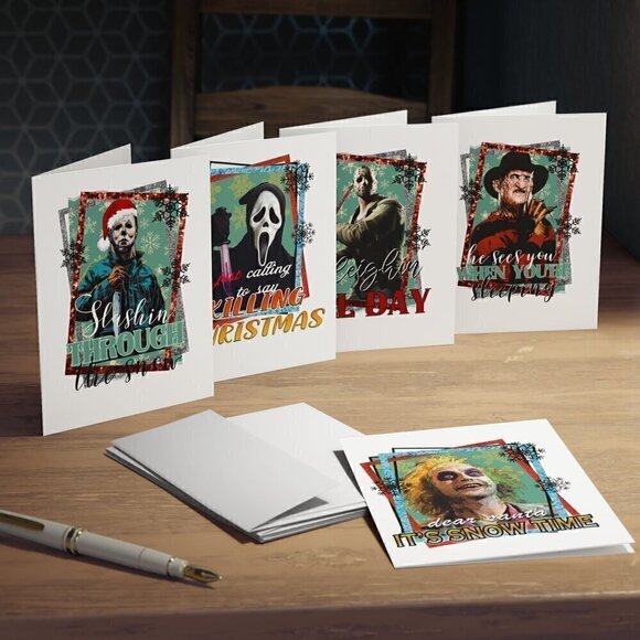 Horror Christmas Cards Handmade Custom 5 Designs Greeting Cards 15 Count - Picture 1 of 5